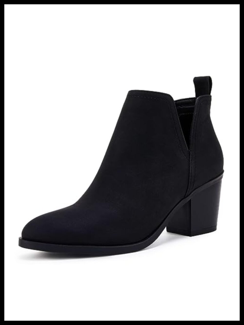 Coutgo Women's Cut Out Ankle Boots Chunky Stacked Heel Slip On Western Booties